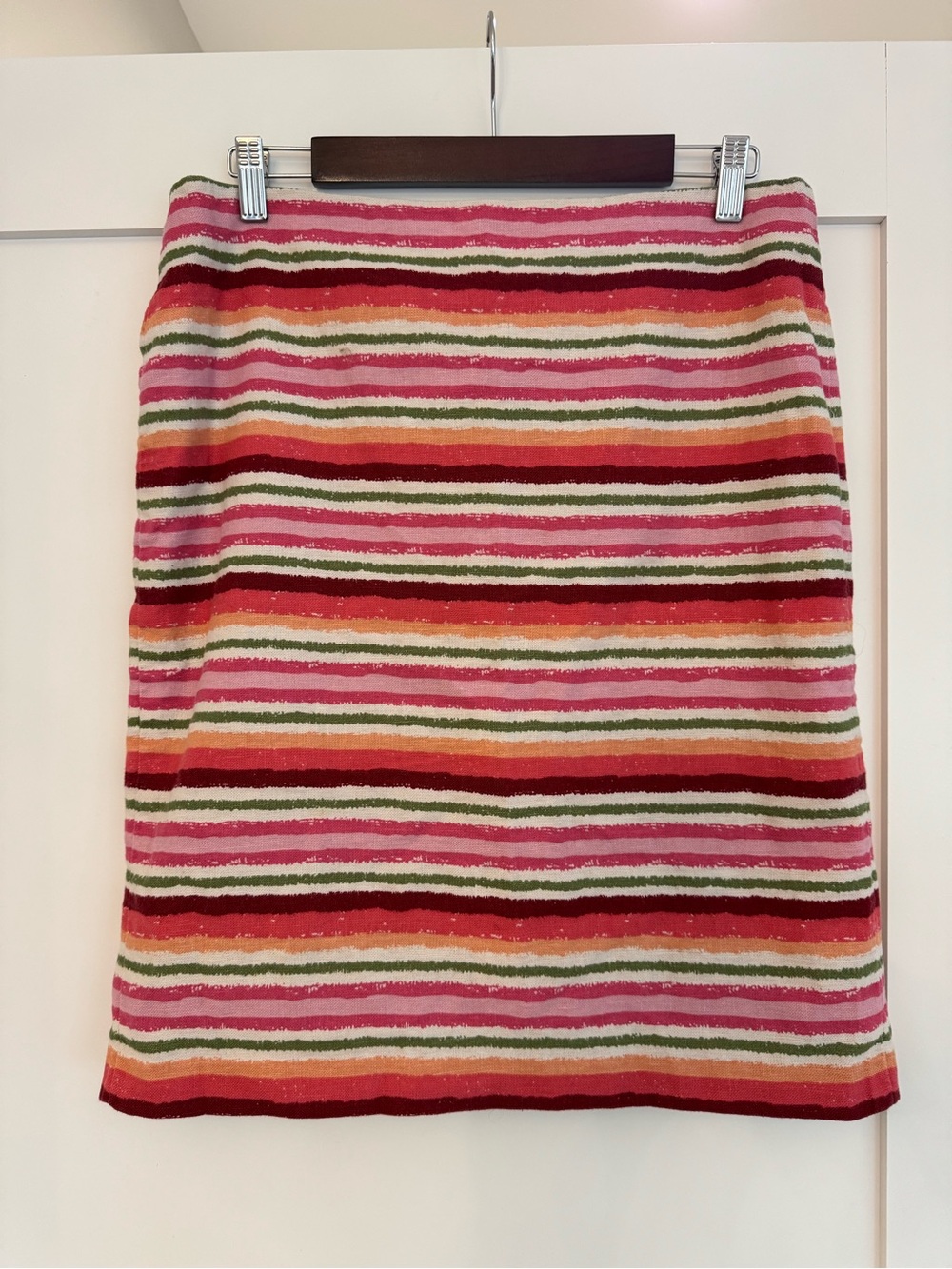 Talbots Striped Linen Blend Skirt Size 12 Pink Orange Green Preppy Summer - Picture 2 of 5